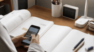 勉強中に誘惑に負けてスマートフォンを操作してしまう人